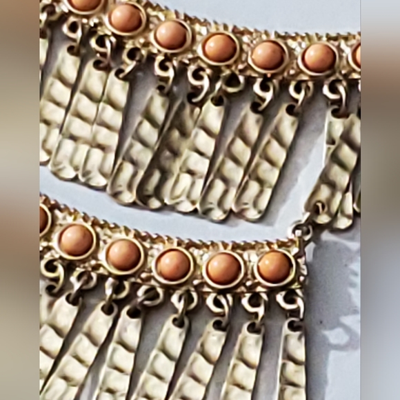 Vintage 90's necklace boho bohemian peach gold dangling bib statement euc vtg - Picture 6 of 9